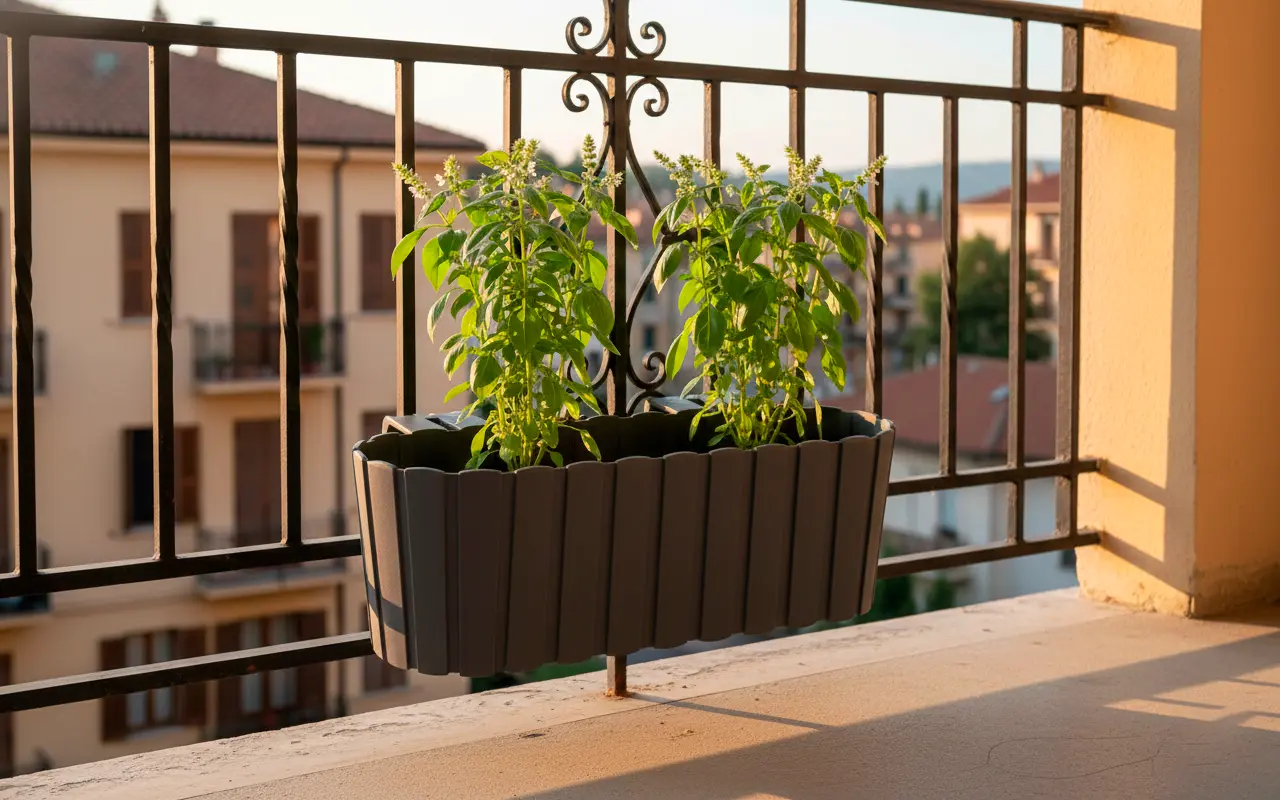 Jardineira para varanda Prosperplast com ganchos, cor antracite