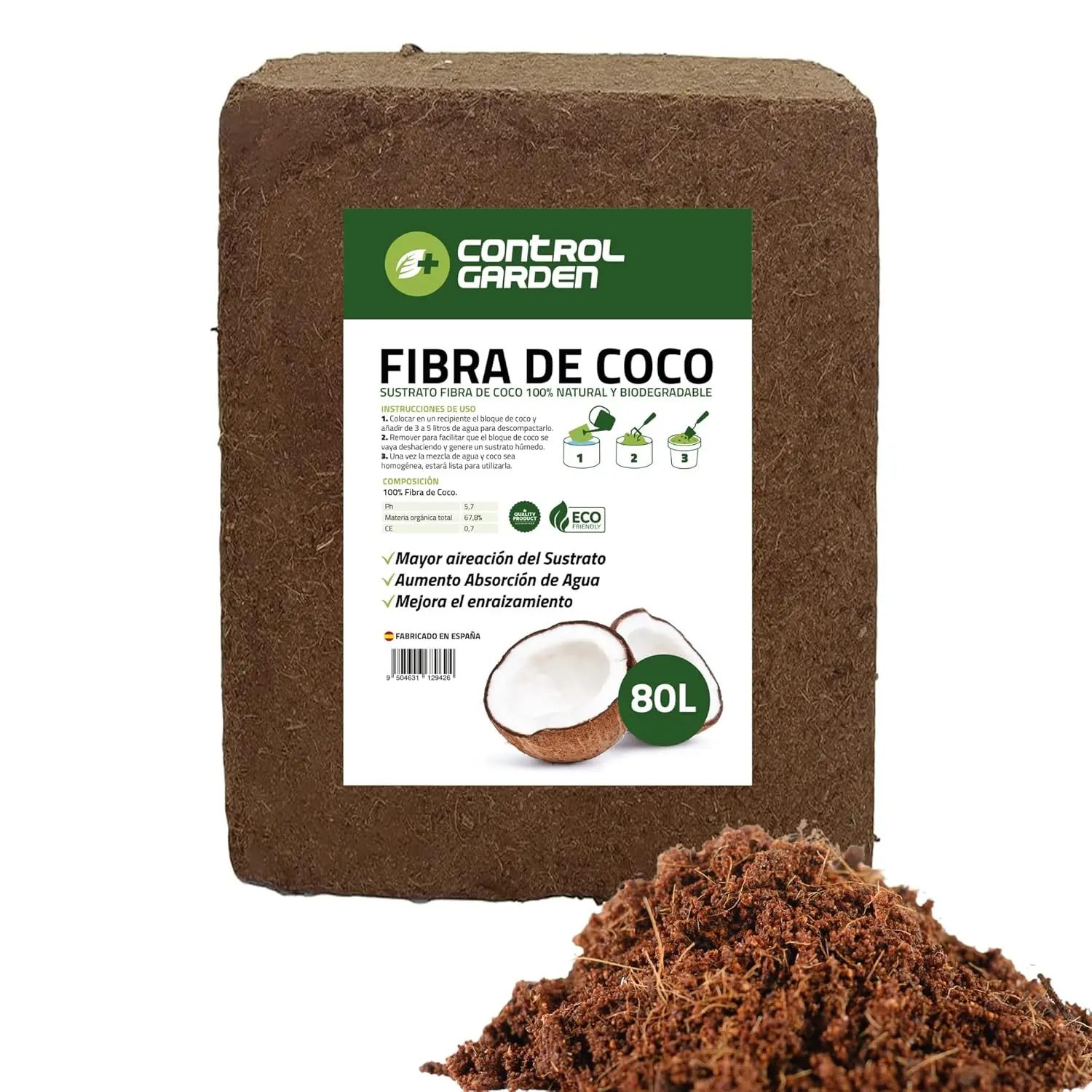 Fibra de coco CONTROL GARDEN 5 kg para vasos e varandas